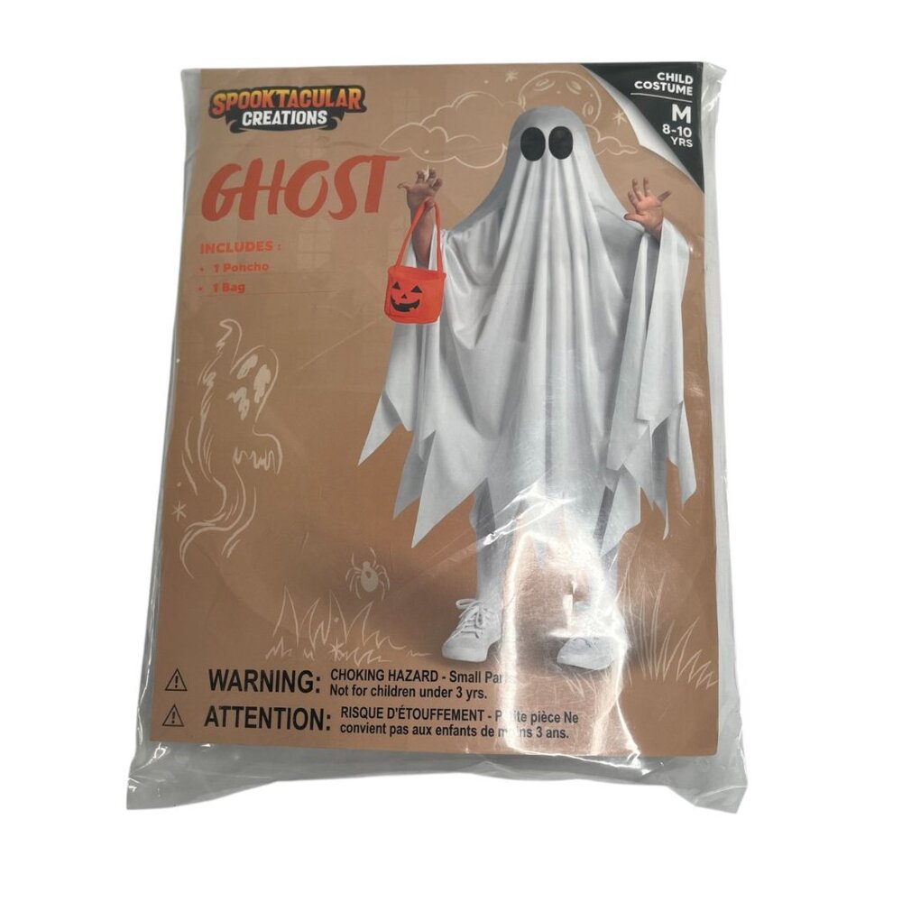 Spooktacular Creations Child Ghost Costume M 8-10 Yrs Includes Poncho & Bag